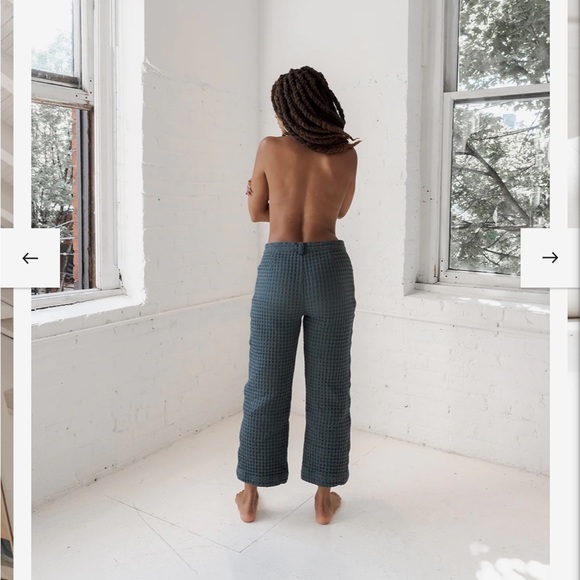 Soluna Collective Blue Wide Leg Spruce Green Waffle Pants Size 10 - Picture 4 of 16